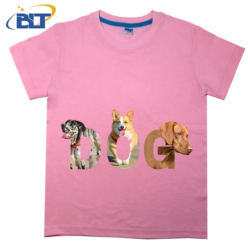 T-shirt à manches courtes en pur coton pour enfants, haut décontracté, logo de chien imprimé, adapté aux garçons et aux filles, été