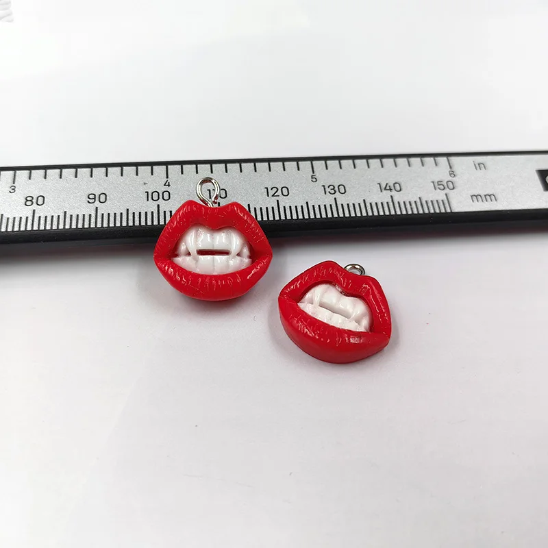 10pcs New Sexy Red Vampire Mouth Lip Resin Charms for Jewelry Making Findings Cute Earring Keychain Small Pendants DIY Flatback