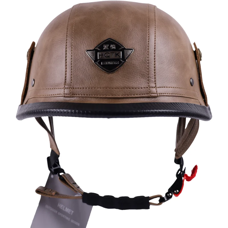 German-made 128mm Leather Open-Face Retro Half-Shell Motorcycle Helmet with DOT-Certified Open Visor, Available in Multiple Size view 5
