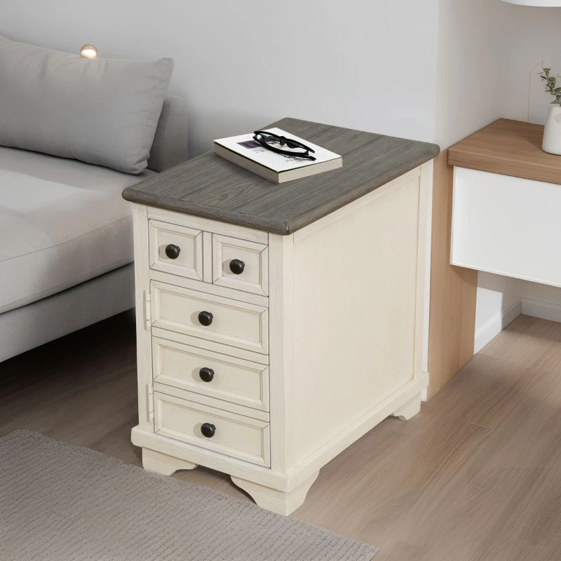 

Dark Grey MDF Top and White Oak Drawer Living Room Side Cabinet