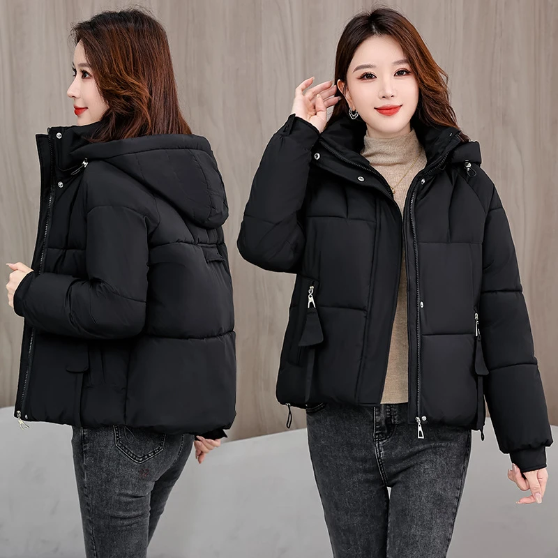 2025 شتاء جديد فضفاض قصير سترات قطنية يندبروف سميكة الدافئة المرأة أسفل القطن وسادات مبطنة انفصال مقنعين أبلى #3