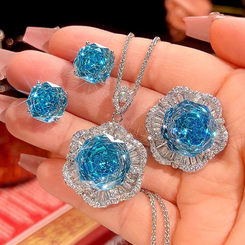 

Позолоченные украшения с огранкой в стиле миллениум, морского синего цвета, элегантный легкий роскошный комплект для женщин 16-12м.