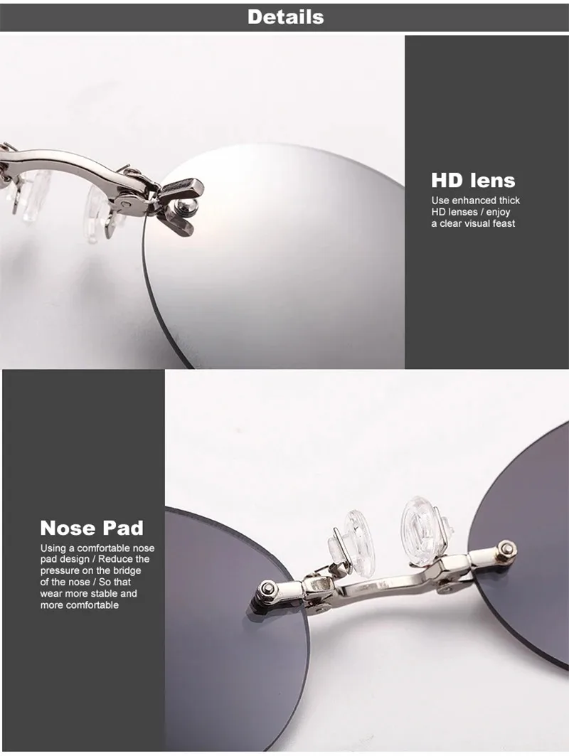 Clip On Nose Brille Runde randlose Matrix Morpheus Sonnenbrille Mini rahmenlose Vintage Herren Brillen UV400 – Detail 4