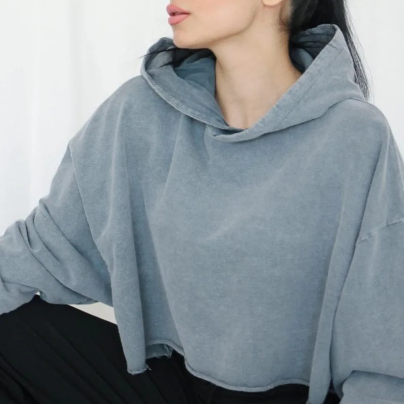 2023 New Spring Hoodie Women's Street Style Loose Hoodie Oversized Casual Soild Sweatshirt Women's Sexy Navel Exposed Pullovers