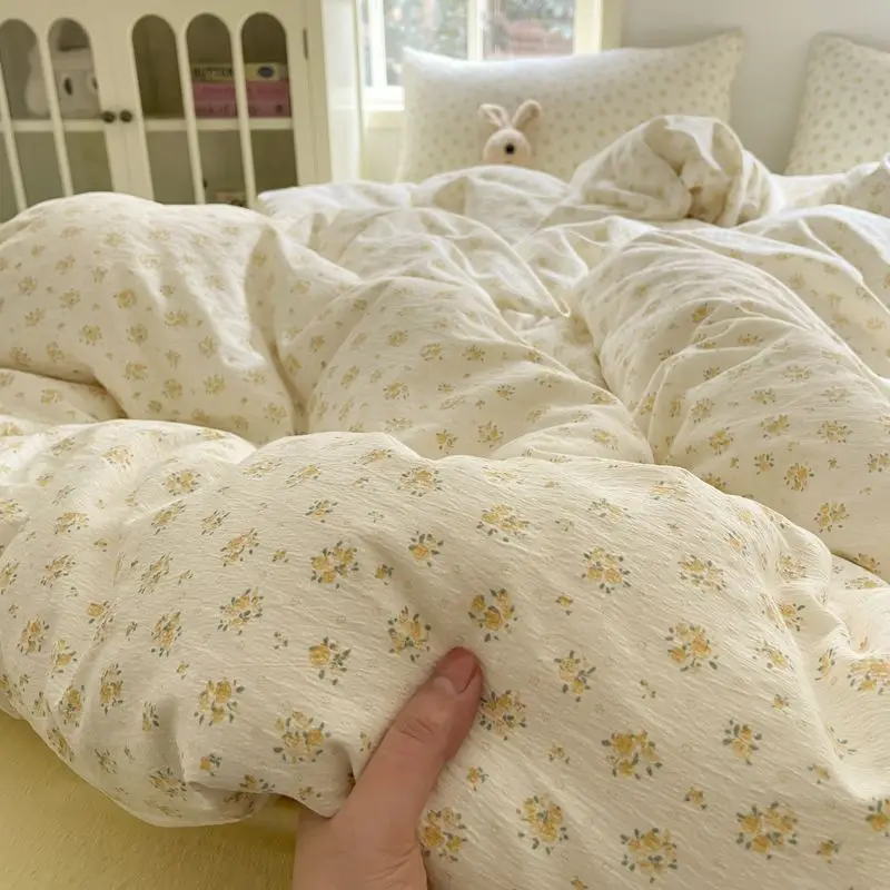 

Kids Cute Bedding Set Floral Cartoon Ins Duvet Cover Flat Sheet Pillowcase Student Home Dormity Twin Full Size Comforter Cover