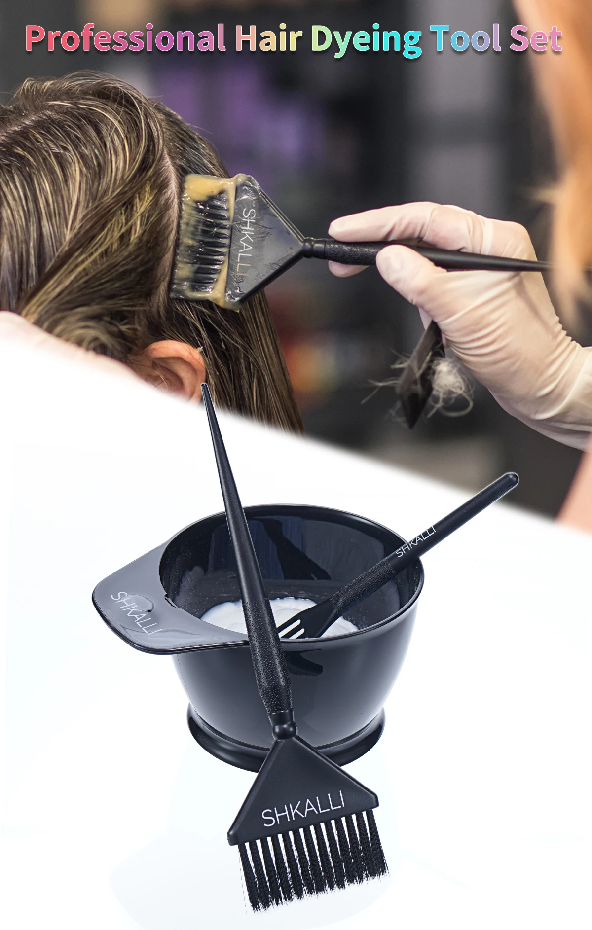 SHKALLI Professionelles Haarfärbeset: Große Färbeschale, breiter Pinsel und Mini-Rührstab für Salon-Perfekte Ergebnisse – Detail 1