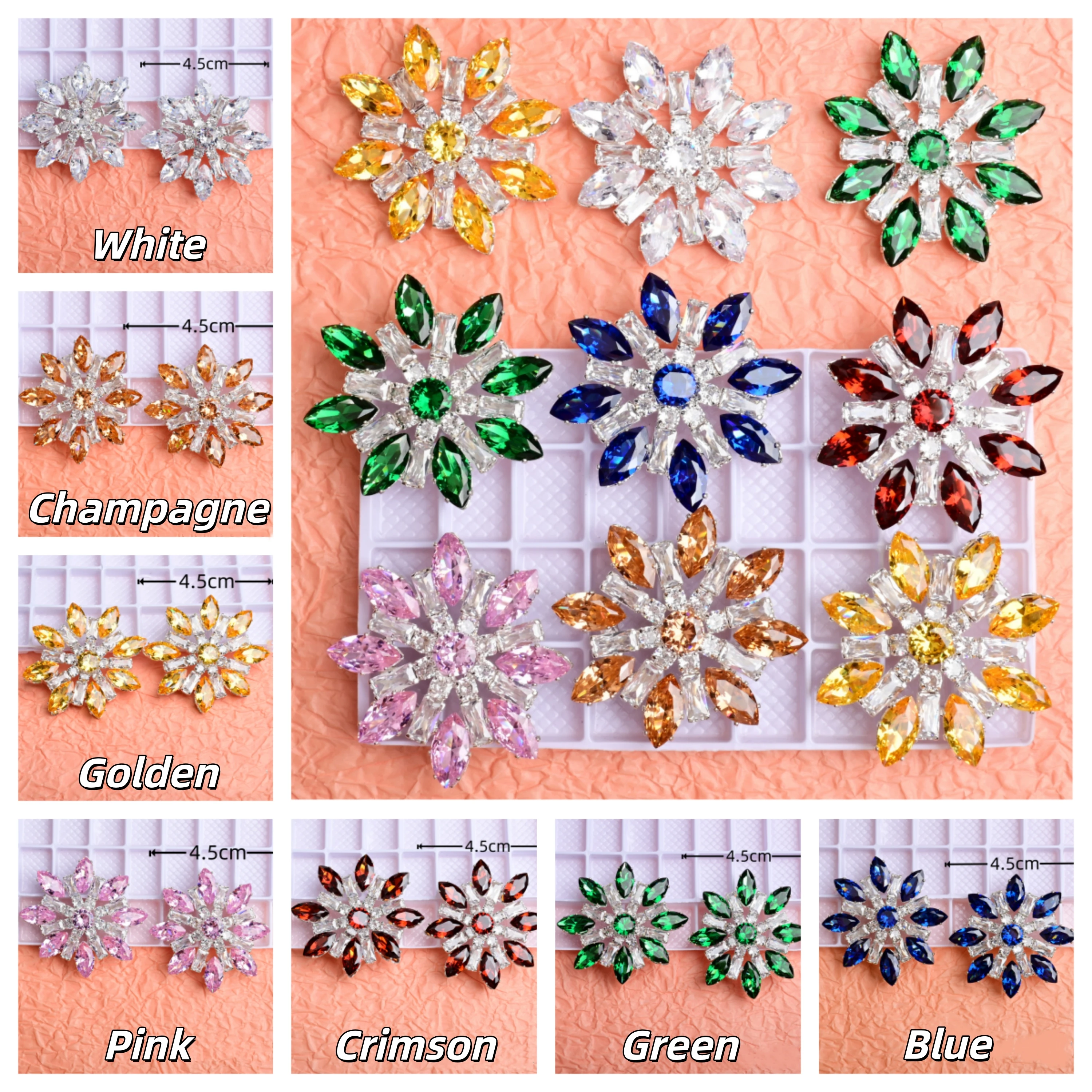 

High-Quality Marquise Rectangle Zircon Flower Crystal Brooch Pin Decoration Button DIY Accessories for Wedding Dresses Shoes Bag