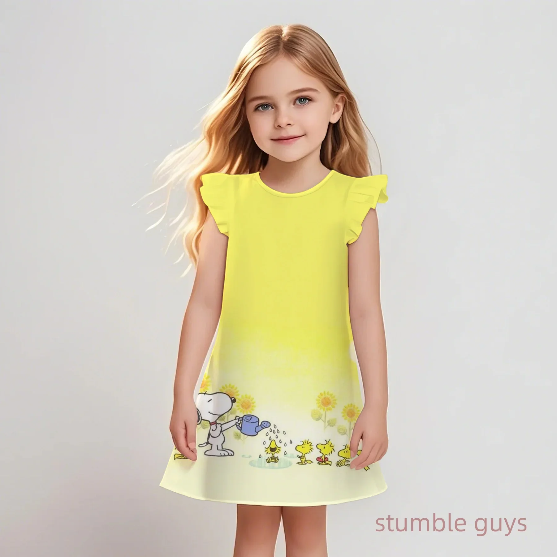 

2025 Disney Cartoon Minnie Mouse Printed Dress Girls Summer Fashion One-piece Flying Sleeve Dress Kids Daily Casual Short Sleeve