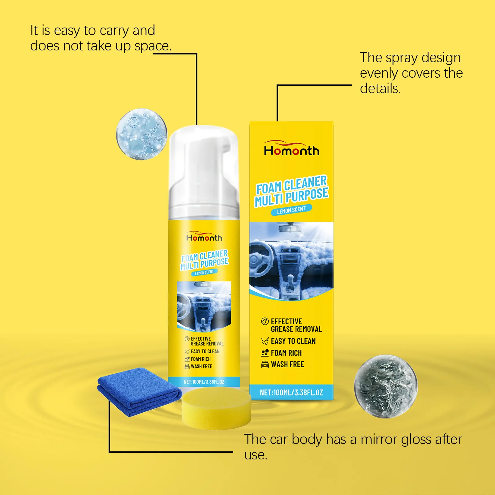Car Detailing Foam Cleaner Neutral PH Safe For All Car Interior Surfaces Fabric Leather Vinyl Deep Clean Without Rinsing