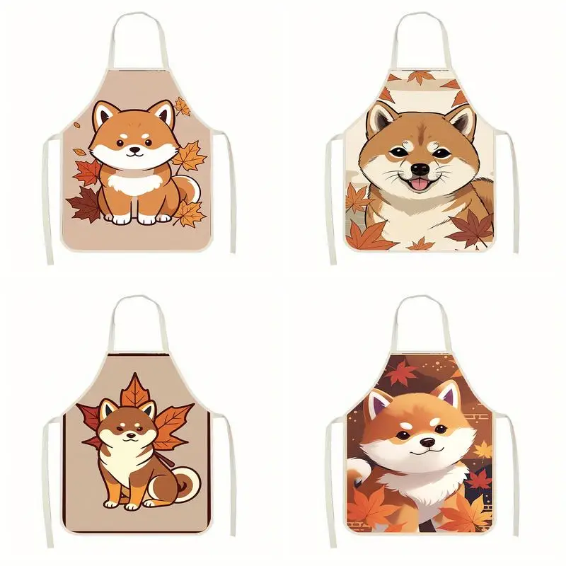 

Льняной фартук с милым рисунком шиба-ину, подходит для приготовления пищи на кухне, общения родителей и детей, рисования и других занятий.