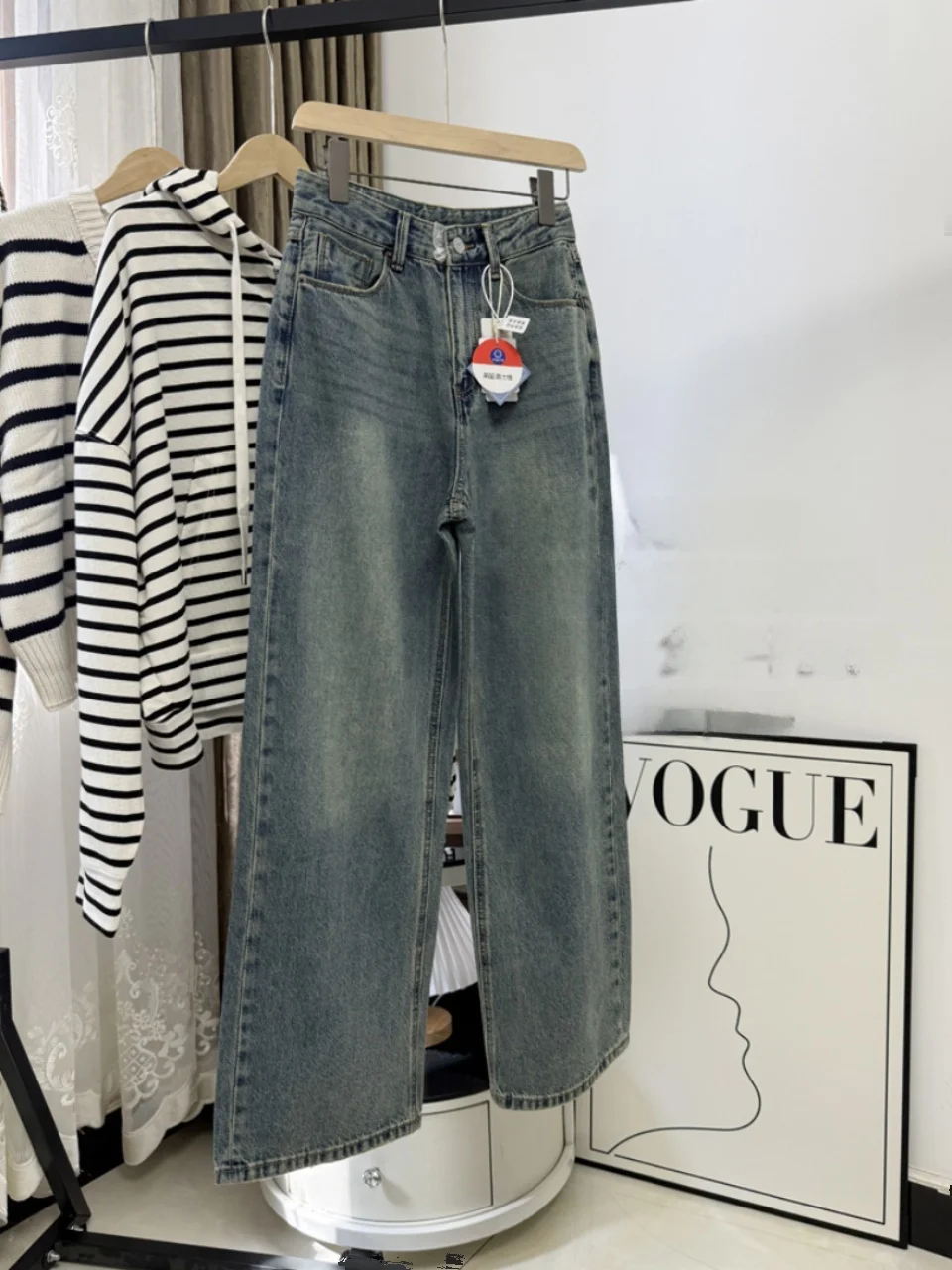 

Специальные широкие джинсы цементного цвета с высокой талией, свободный крой, модные женские джинсовые джинсы с эко-каю, винтажные джинсы