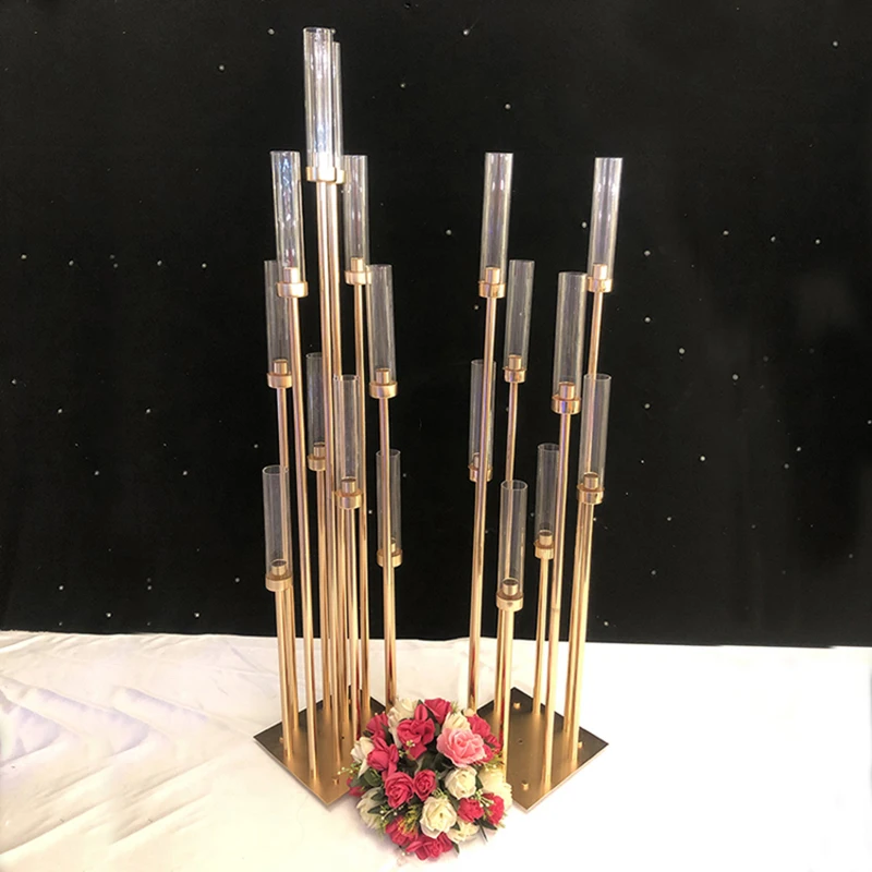 Hot Classic Metal 8 10 Arms Golden Candelabra Centerpieces For Wedding Decoration