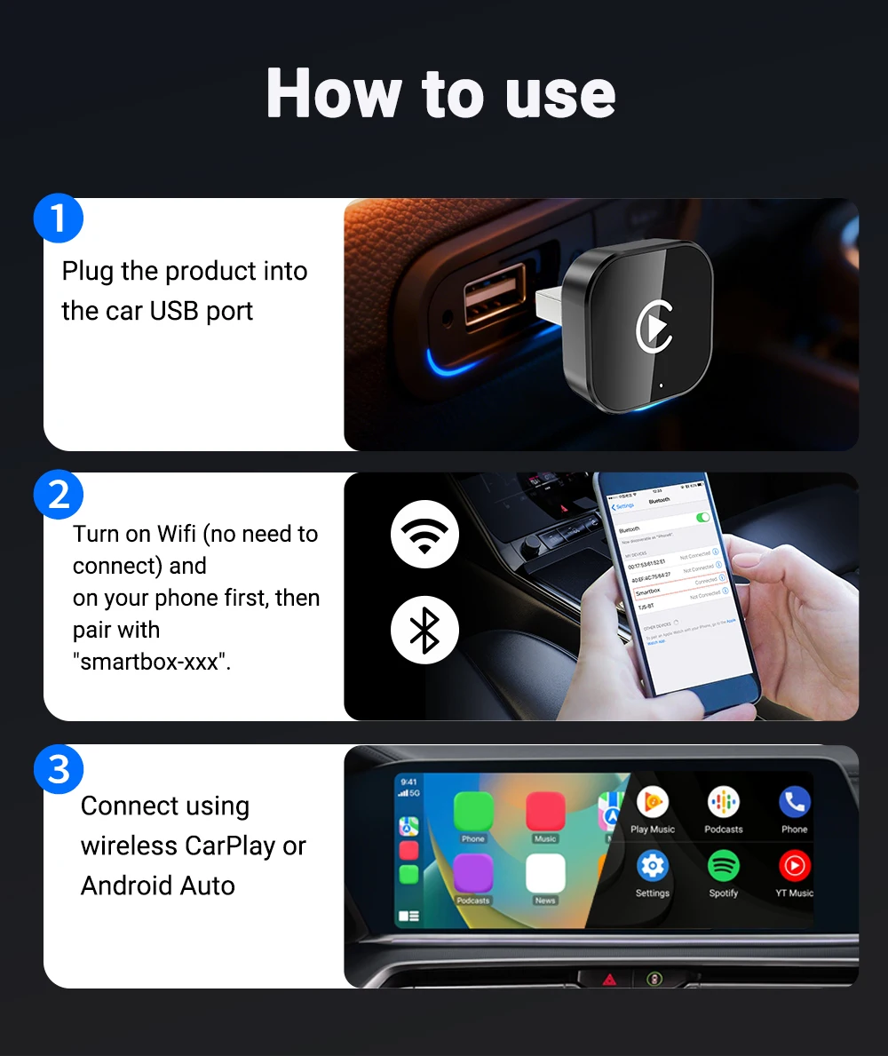 XUDA 2026 NEU Kabelgebunden zu Kabellos CarPlay&Android Auto 2-in-1 Mini-Adapter 5GHz WiFi5 für 99% Original Kabelgebundene CarPlay/Auto-Fahrzeuge – Detail 13