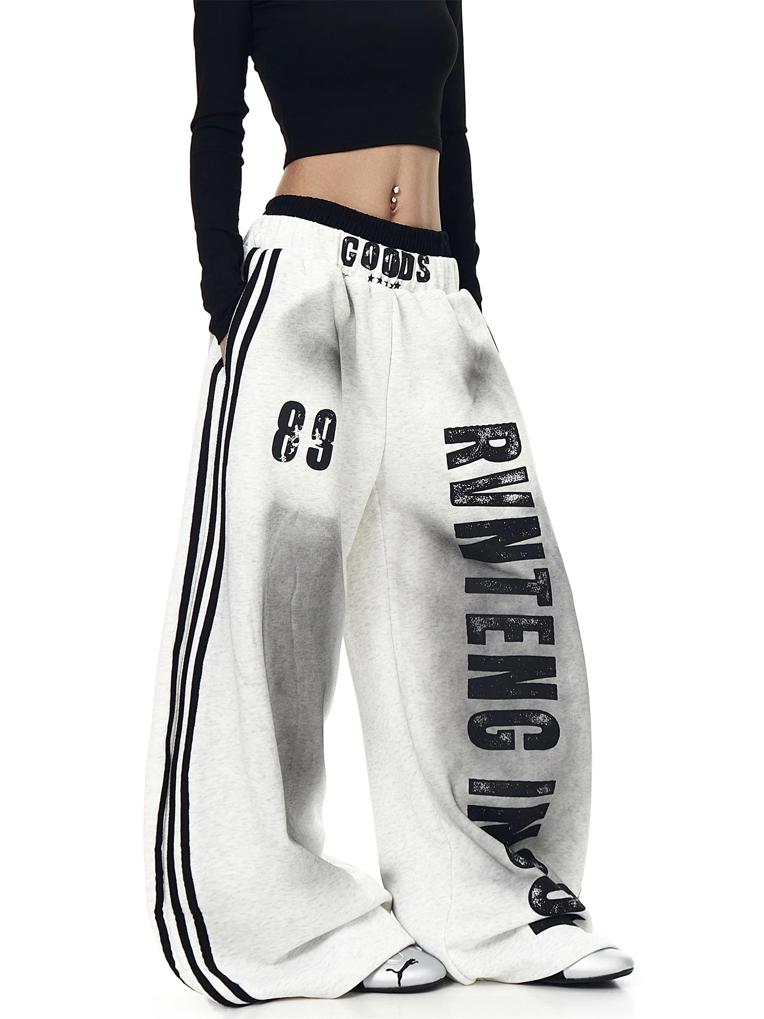 Women's Y2K Baggy Sweatpants with Big Letter Print Side Stripes Streetwear Loose Wide Leg Trousers Casual Hip Hop Fashion Pants