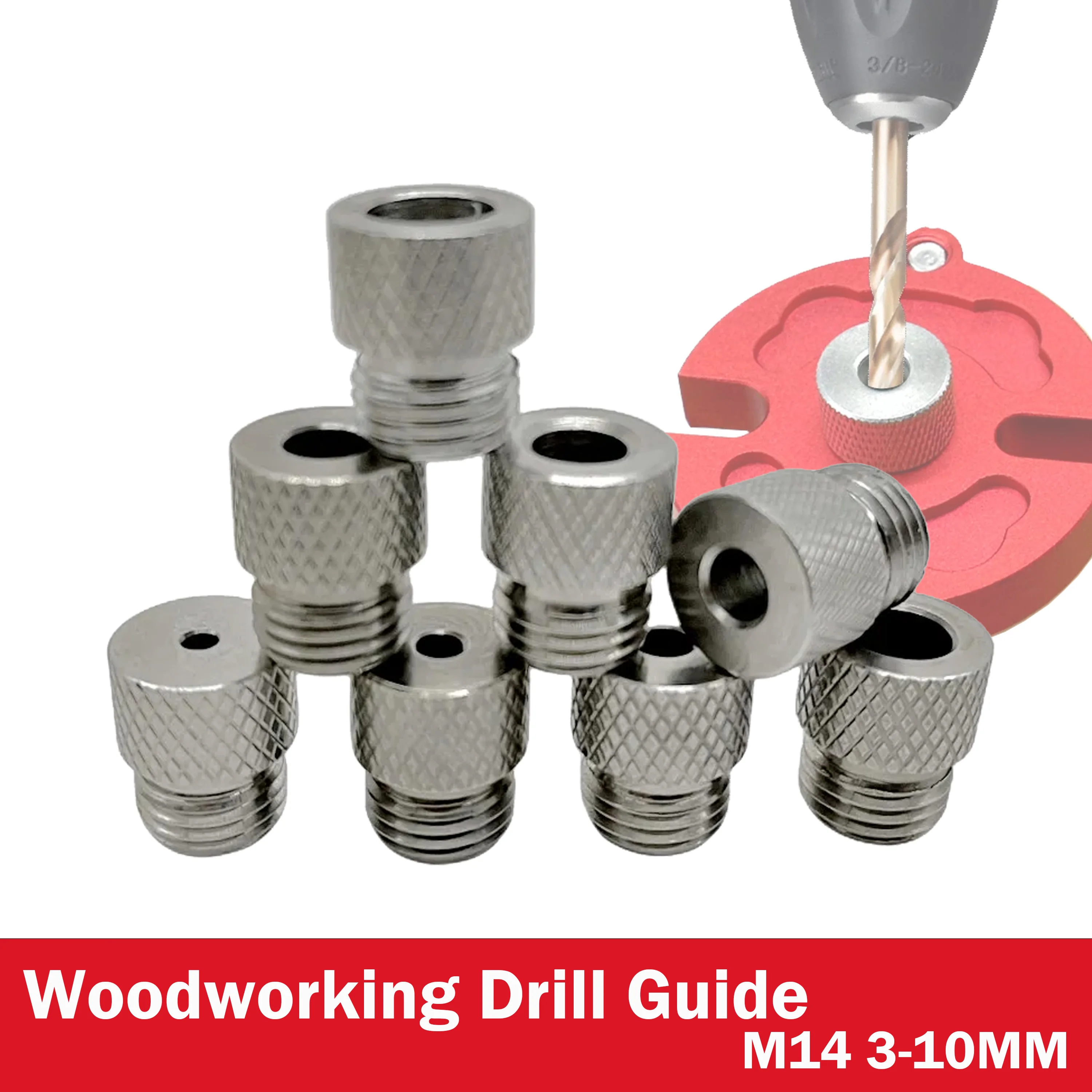 Drill Sleeves for Drilling Bushing Stainless Steel Drilling Locator Woodworking Drill Guide Drilling Bit Accessories M14 3-10MM