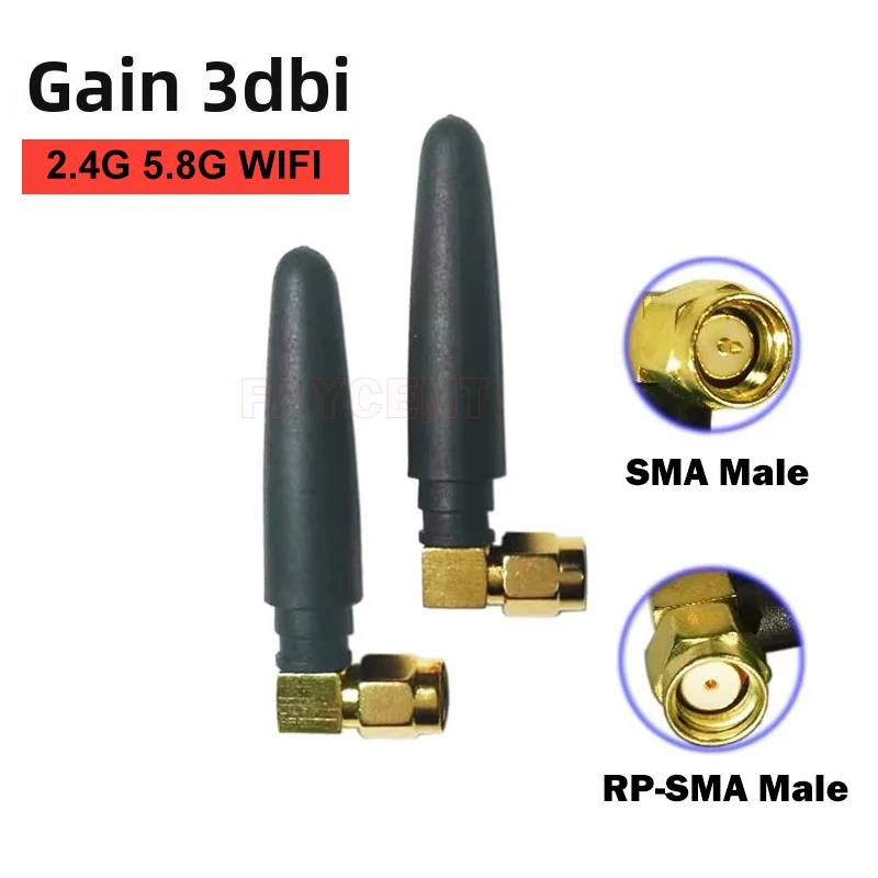 Antena wi-fi 2.4ghz/5.8ghz banda dupla 3dbi rpsma/sma conectoreria para placa de rede pci adaptador usb hotspot zigbee ap bluetooth