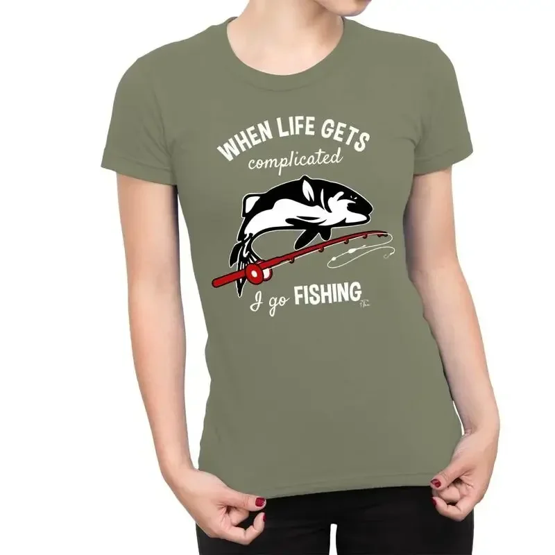 1T T Shirt Womens When Life Gets Complicated I Go Fishing