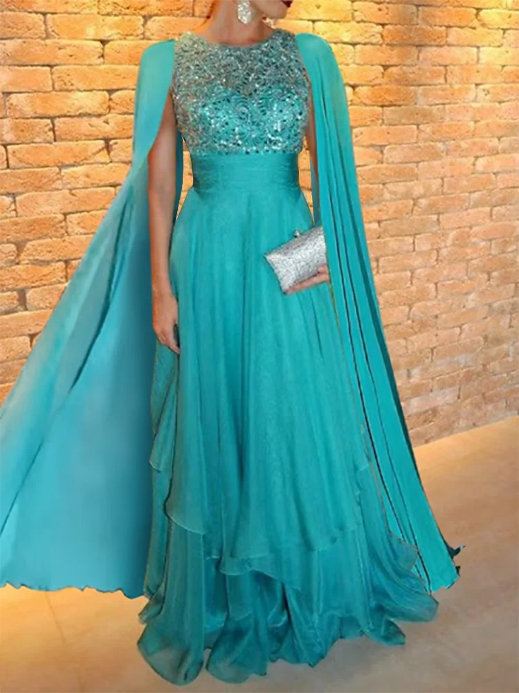 Long Elegant Evening Dresses for Women Boat Neck Sequined Floor-Length Party Gala Special Events Wedding Guest 2023 Summer Sale