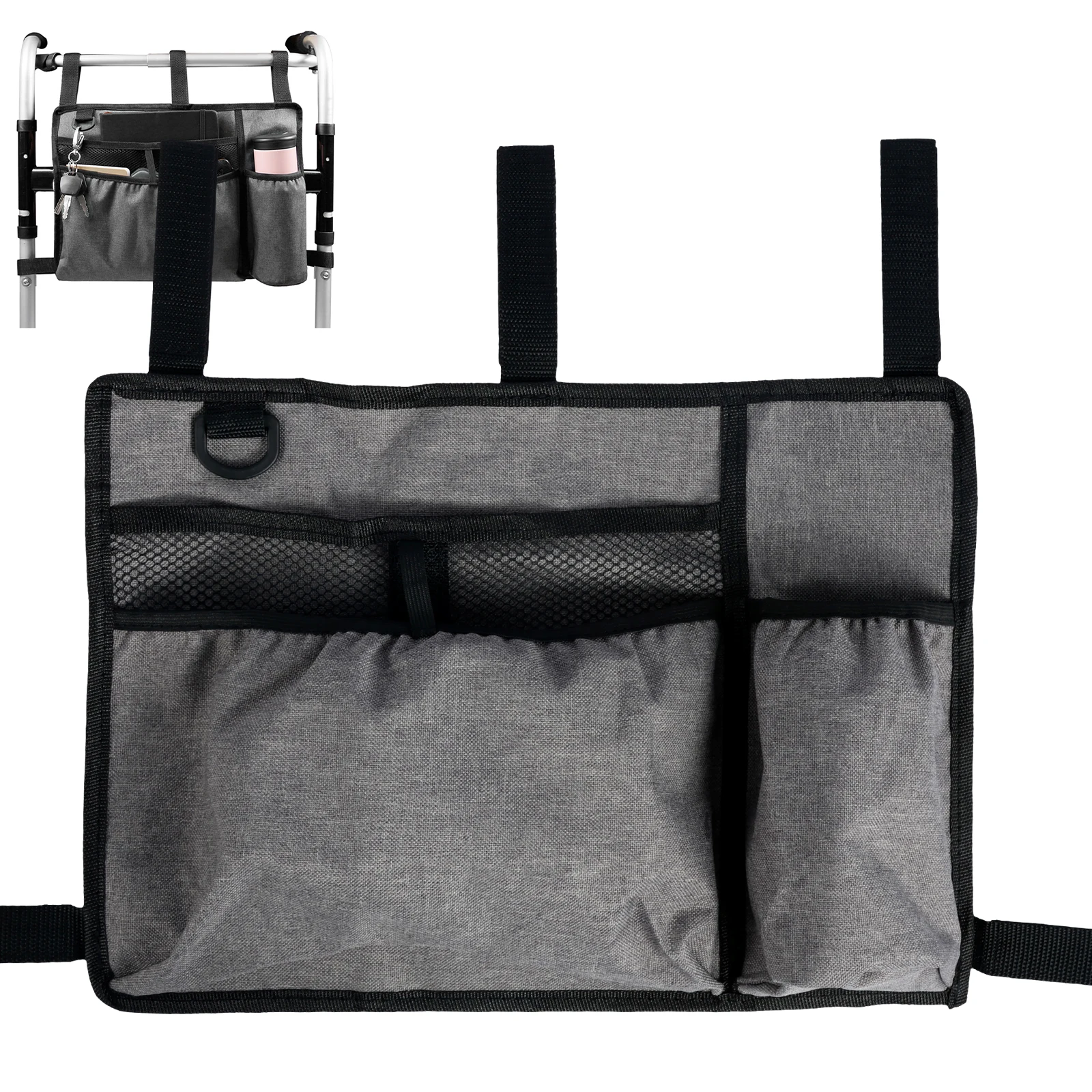 1Pc Walker Storage Bag with Cup Holder, Large Capacity Folding Organizer Pouch for Wheelchairs & Seniors