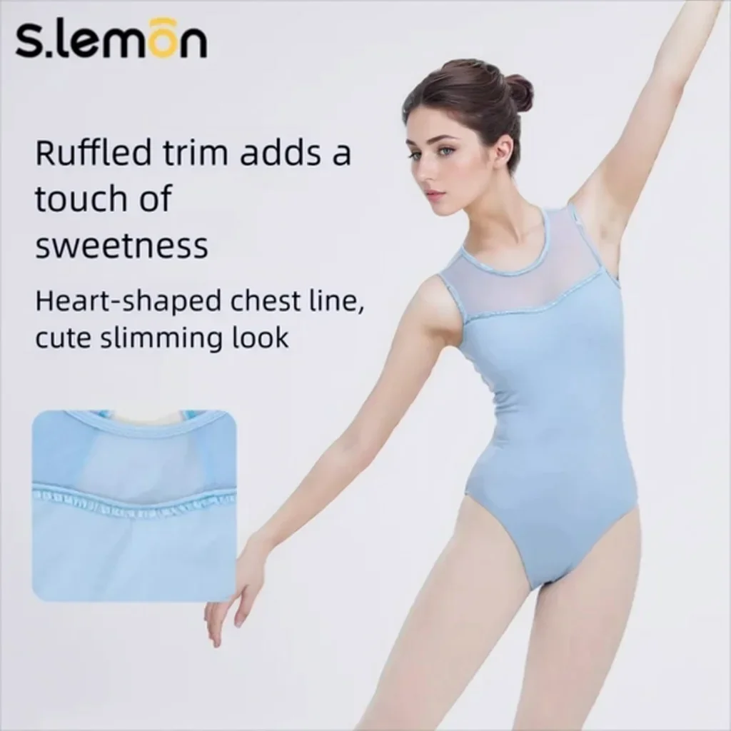 S.lemon Mock Neck Ärmellose Cut Out Mesh Ballett Gymnastik Tanz Trikots Dancewear für Kinder Erwachsene Tanzen Mädchen Frauen