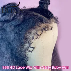 250% Skinlike Water Wave 360 HD Lace Wig Curly Baby Hair Wig Pre plucked 13x4 HD Lace Full Frontal Human Hair Wigs For Women