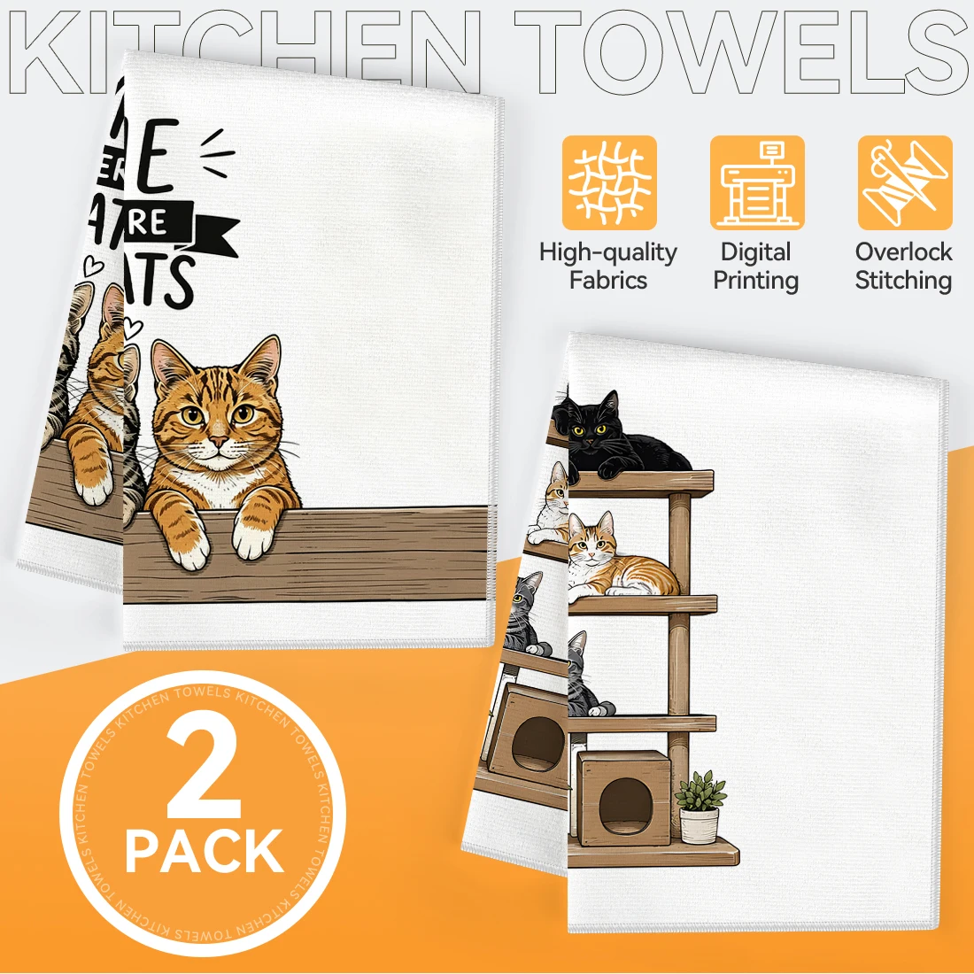 2pcs Kitchen Towels Cute Cat Text IllustrationHand Towels Christmas Decorations For Home Noel Dish Towels Gifts