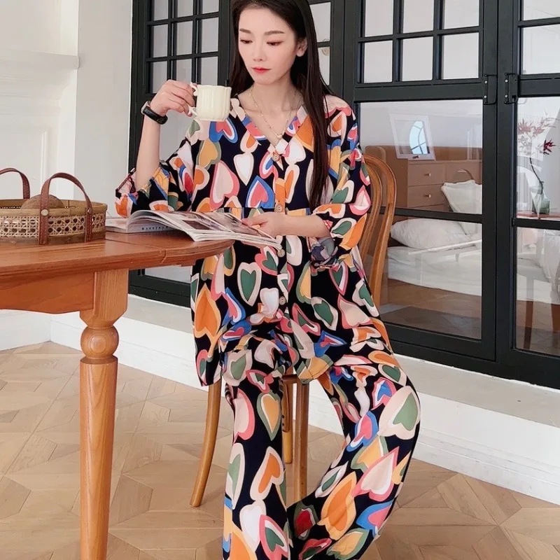 Print Cotton Sleepwear Women Summer Pajamas Sets Big Size Loungewear Homewear Nightwear Loose Korean Fashion Lounge Set