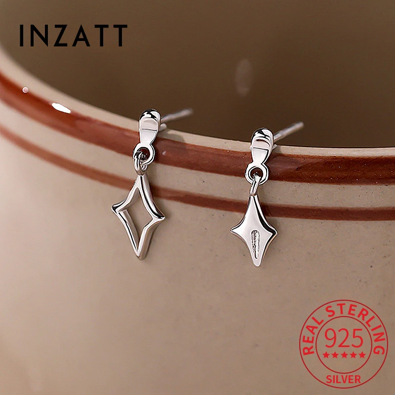 INZATT Real S925 Sterling Silver Irregular Asymmetric Geometry Stud Earrings for Women Classic Fine Jewelry Accessories