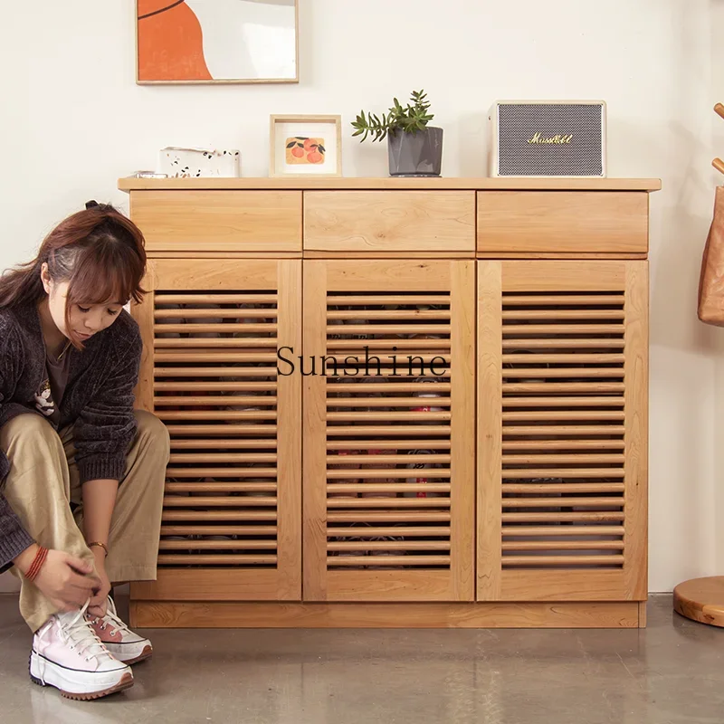 Pure solid wood three-door shoe cabinet household two-door living room entrance entrance storage cabinet  FT