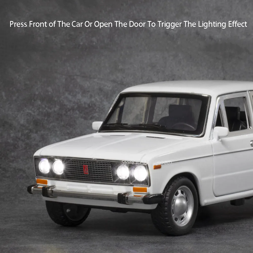 1:24 스케일 라다 2106 장난감 자동차 모델 합금 다이캐스트 미니어처 경찰차 문 열림 후진 소리 불빛 고무 타이어 어린이 선물