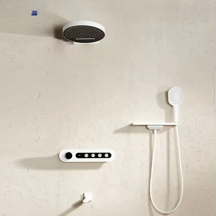 High End Copper White Latest Shower Concealed Mixer Rain Shower Head System Faucet Sets With Thermostat