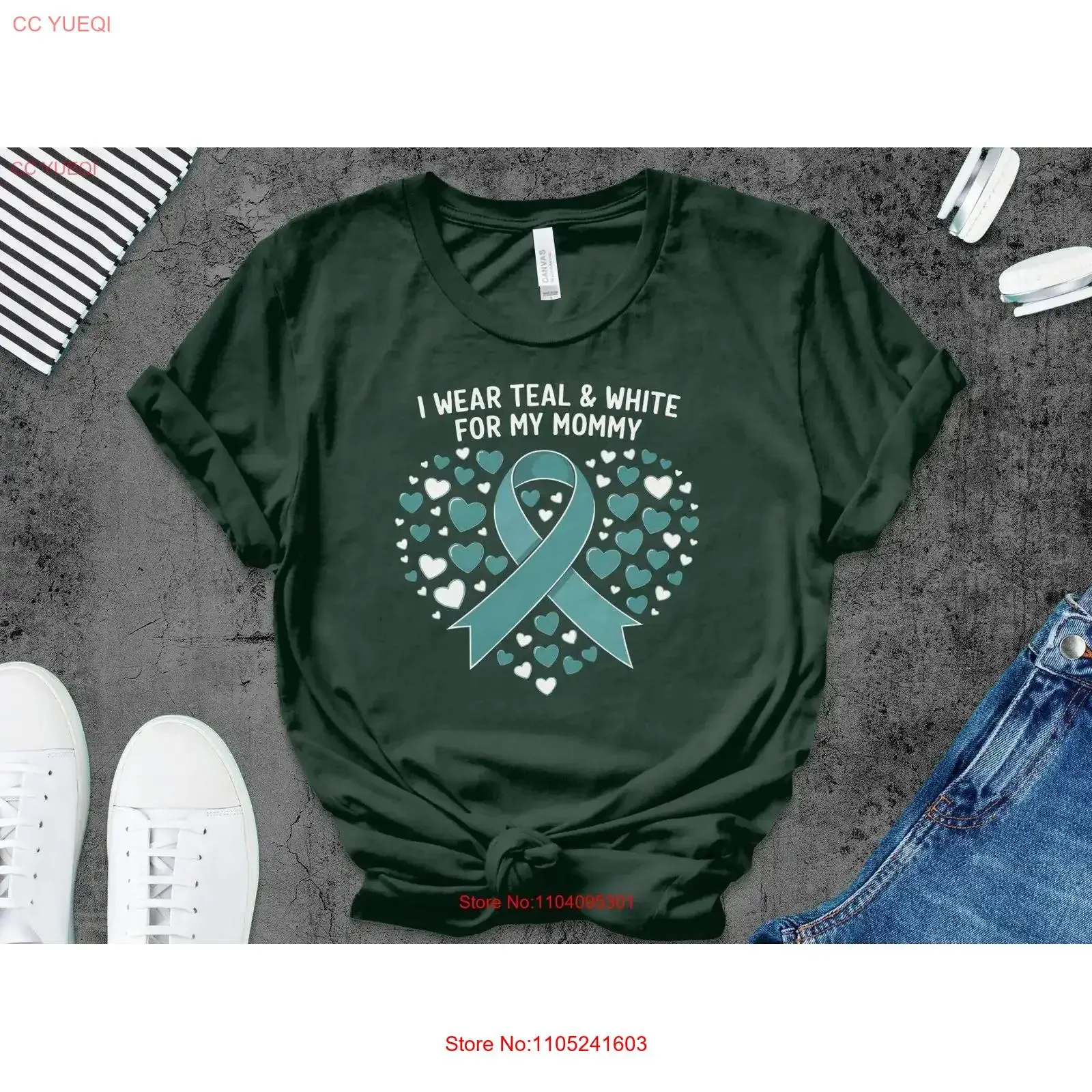 CERVICAL CANCER Awareness SHIRT for Her Him Teal and White Heart Ribbon T Support Love Care vintage Washed Breathable fashion
