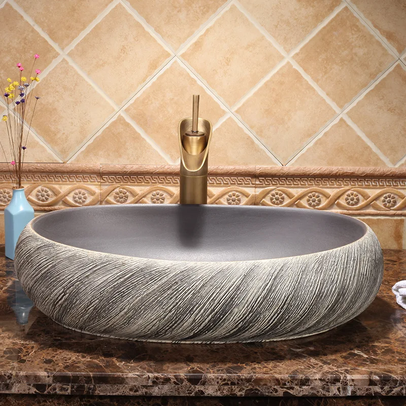 Clearance wash basin ceramic art table basin retro washbasin bathroom antique wash basin round household
