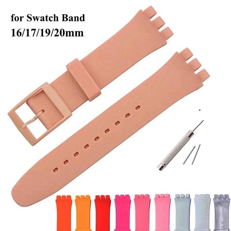 Silicone Watch Band for Swatch Strap 16mm 17mm 19mm 20mm Replacement Waterproof Strap Rubber Watch Strap Wrist Band Accessories