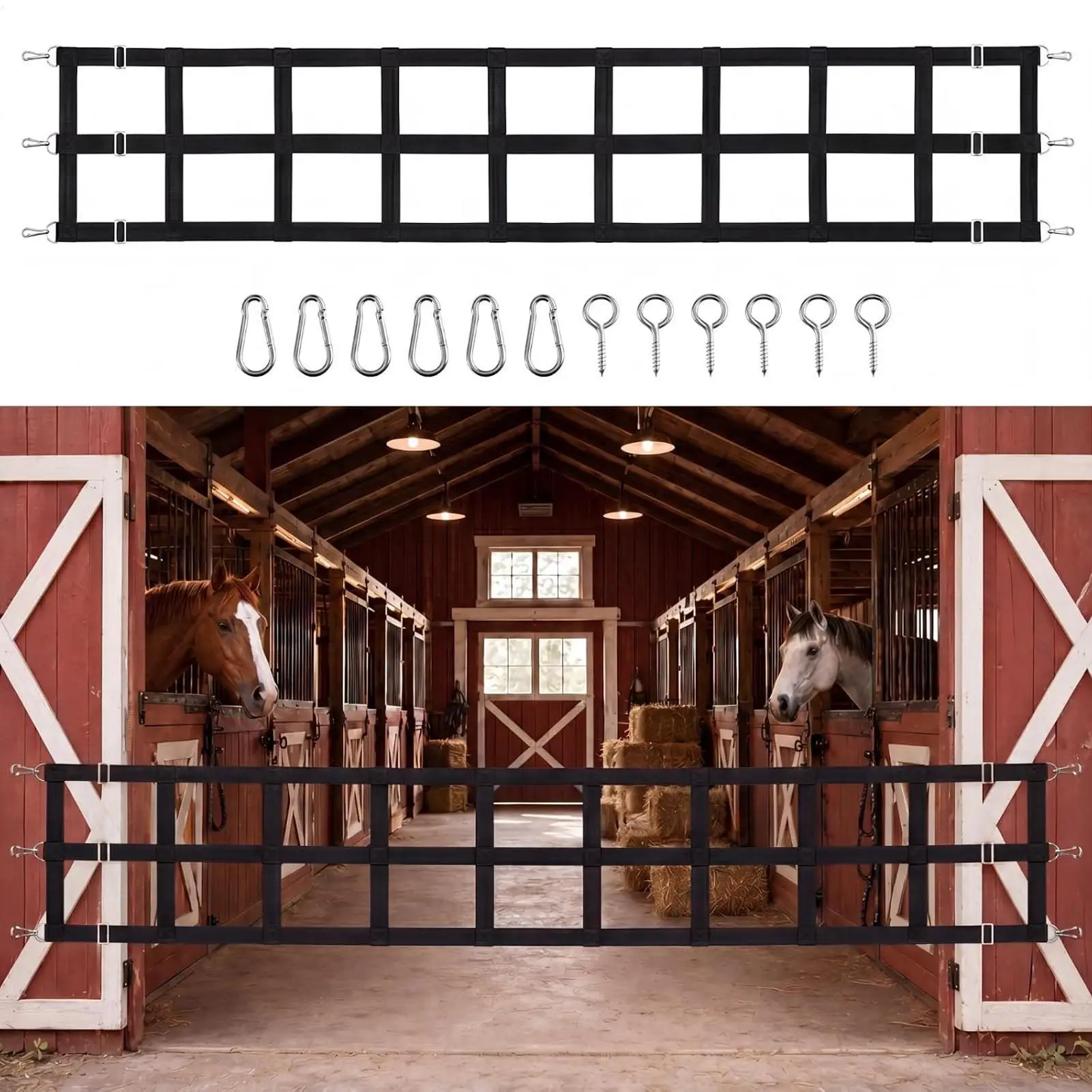 Stall Guard 9.8x1.6ft Weather-Resistant Climb-Proof Protective Stable Gate Barrier For Indoor Outdoor Barn Ranch Farm Livestock