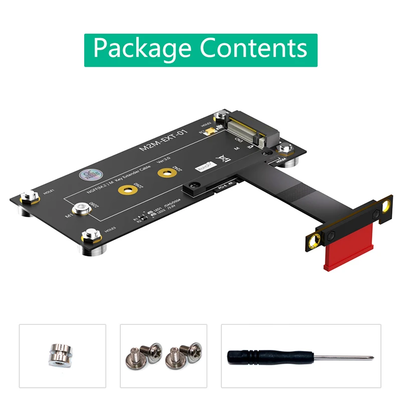 Cable de extensión M.2 NVME a PCI Express X1, convertidor con Cable con almohadilla magnética, potencia LED para SSD 2230, 2242, 2260, 2280, 10CM