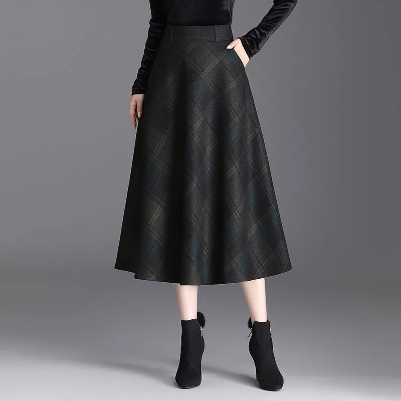 チェック柄スカート Aラインスカート レディース秋冬プリーツスカート 新しい気質スカート 赤い傘スカート