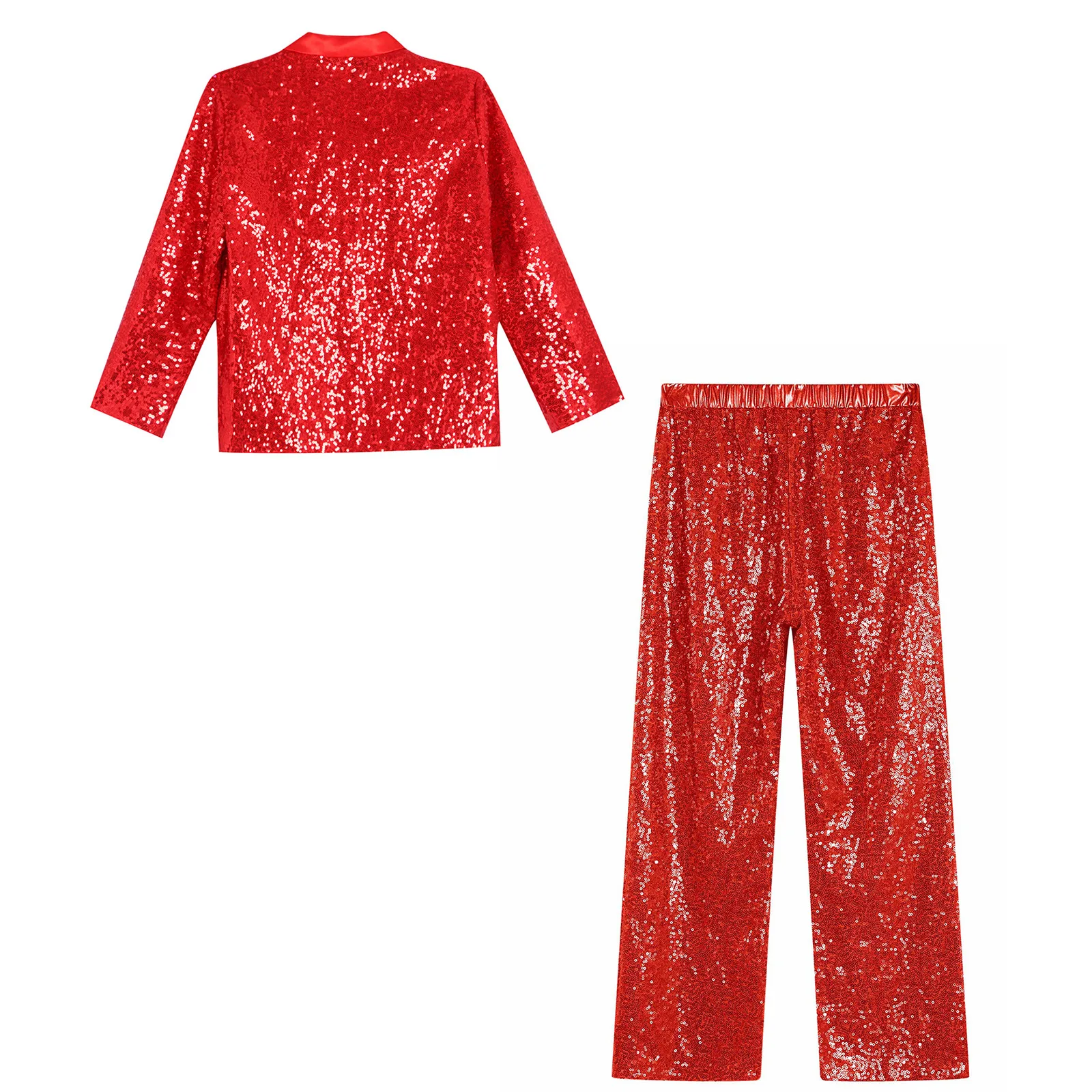여자 재즈 댄스 복장 긴 소매 옷깃 라틴 차차 댄스 디스코 공연 의상을위한 바지와 반짝 이는 스팽글 블레이저 자켓