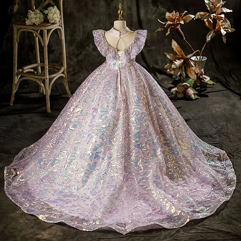 Prom Gowns Teenagers Dresses for Girl Children Party Sequin Formal Kids Evening Dress for Wedding Princess Beauty Pageant Dress