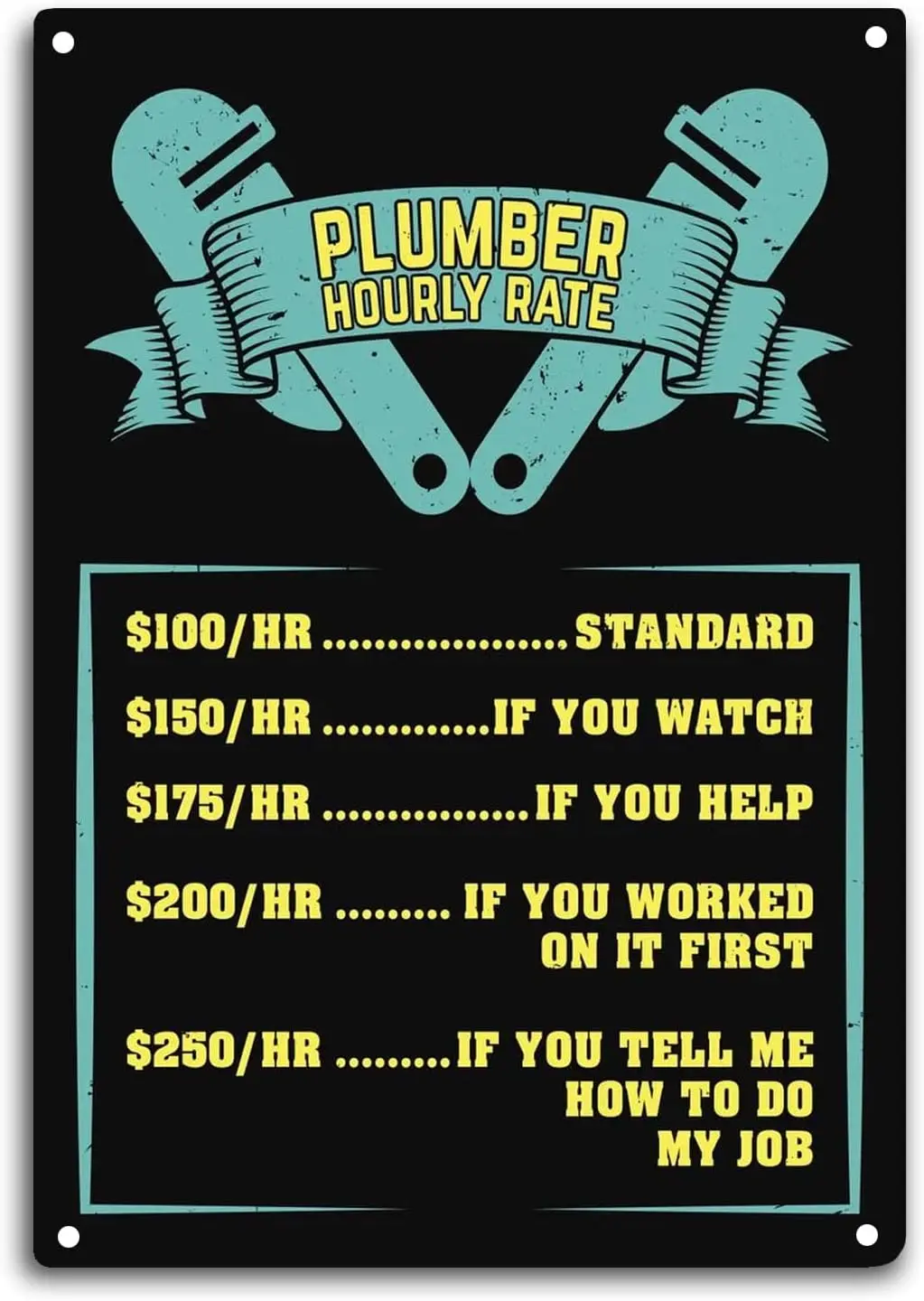 Plumber Hourly Rate Tin Sign for Room Wall Window Decor Funny Quote Wall Art Metal Poster Kitchen Garden Garage Indoor Outdoor D