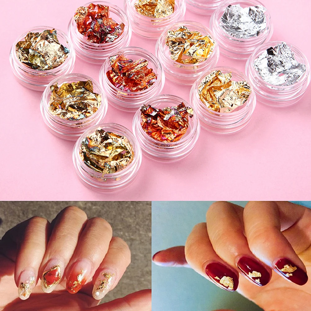 

24 Pcs Nail Stickers Gold Silver Tin Foil Aluminized Paper Women DIY Art Decals Girl Chips For Christmas Halloween Party