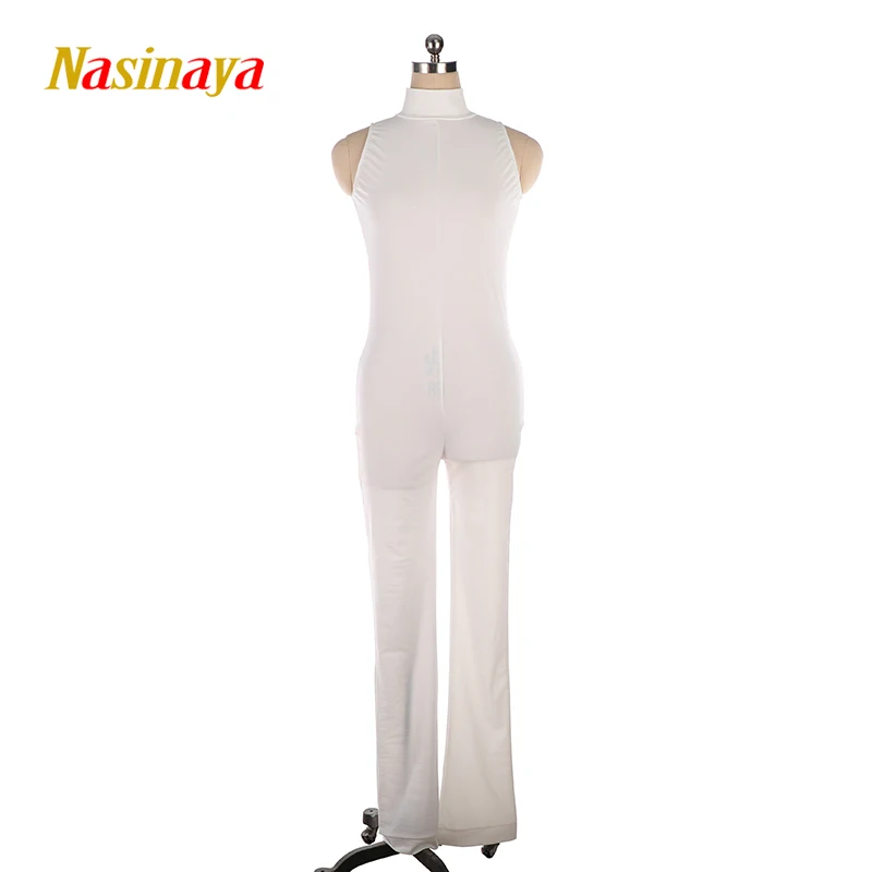 Nasinaya Figure Skating Black Sleeveless Tights Jumpsuit For Girls Kids Women One Custom Patinaje Skating Costume Gymnastics