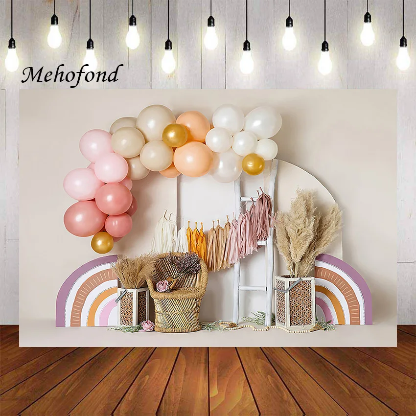 

Mehofond Photography Background Bohemia Rainbow Boho Balloon Girl Birthday Party Cake Smash Portrait Decor Backdrop Photo Studio