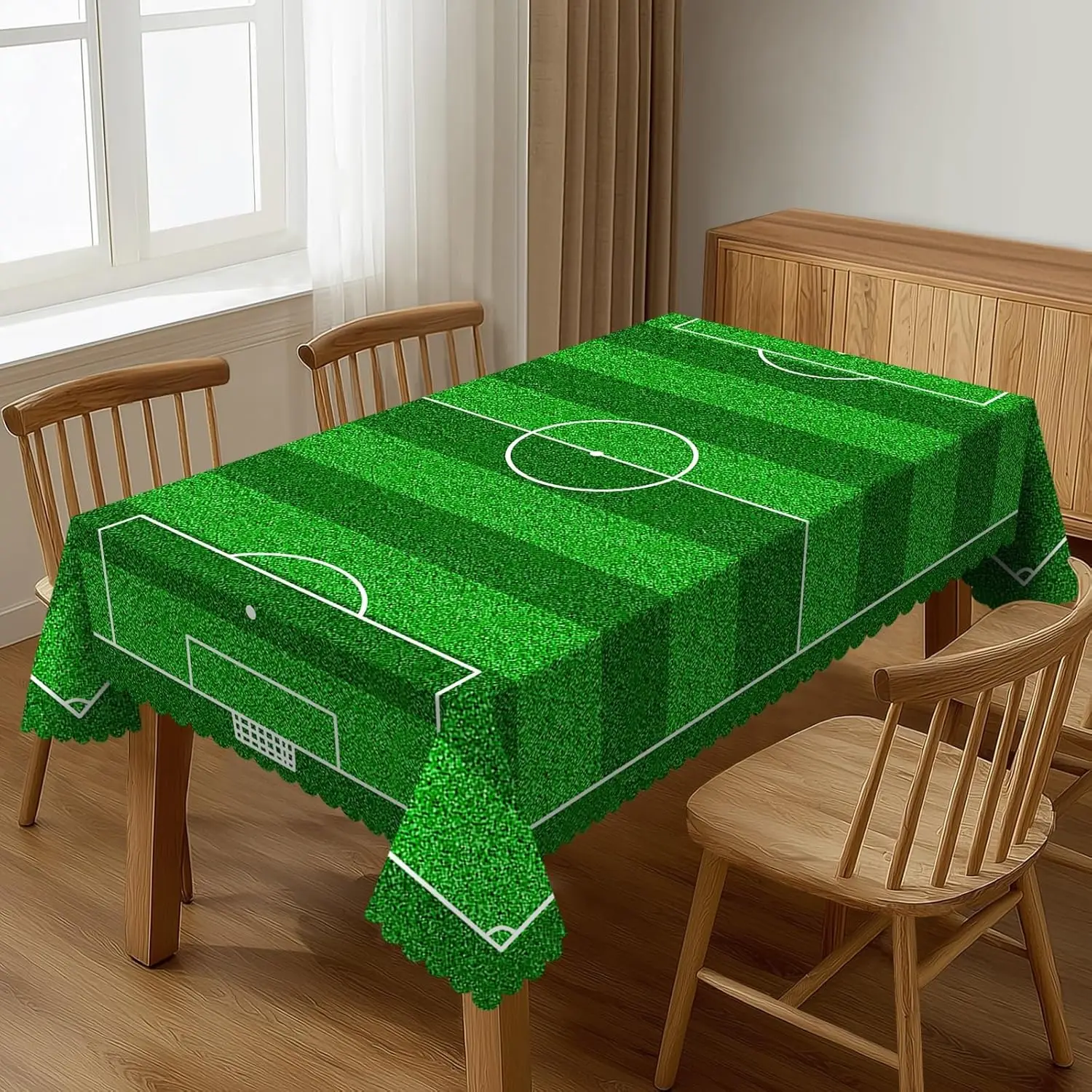 Soccer Field Rectangle Tablecloth for Table Decor Washable Football Field Sports Kitchen Dining Table Cloth Holiday Party Decor