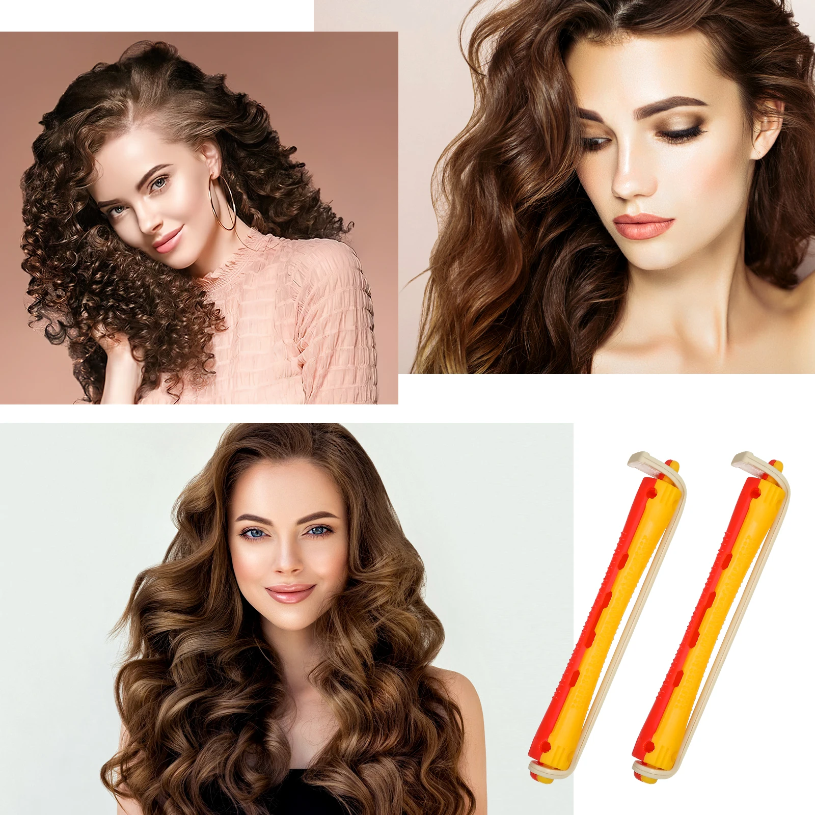 

24pcs Hair Rollers Curly Perm Rods for Short Hair Rubber Bands Plastic Spiral Curling Tools Use Red Yellow