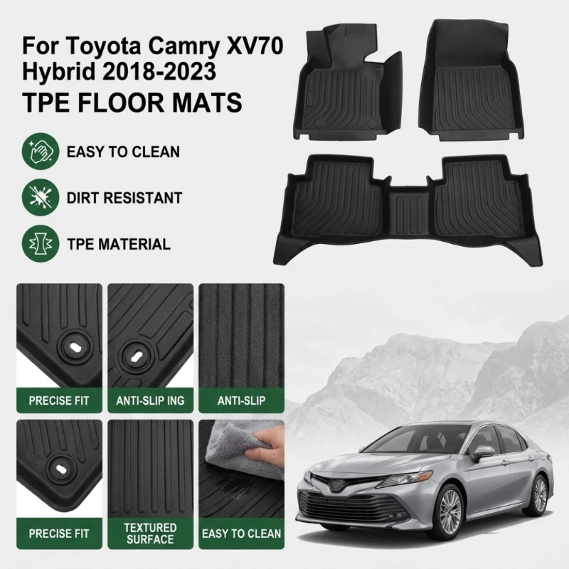 TPE Car Floor Mats For Toyota Camry XV70 Hybrid 2018-2023 LHD Rear seat integrated Models Floor Mats Cargo Liner TPE
