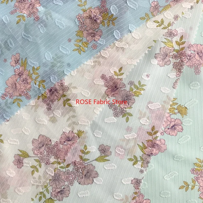 블라우스, 레이스 탑, 봄 드레스, 비치 드레스용 화려한 꽃 패턴 스트라이프 자카드 쉬폰 원단