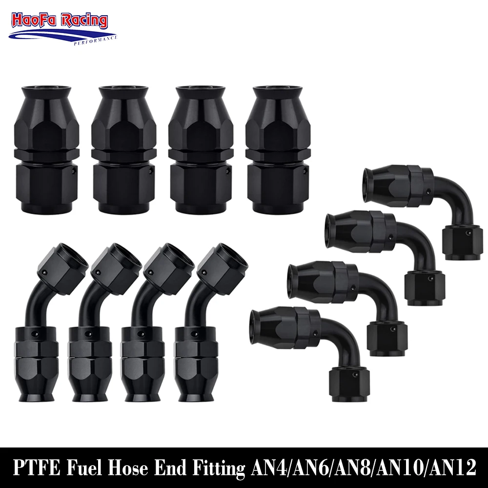 Universal AN4 AN6 AN8 AN10 AN12 Aluminum PTFE Swivel Hose End Fitting Adapter For Braided PTFE Fuel Hose BLACK 0/45/90 Degree