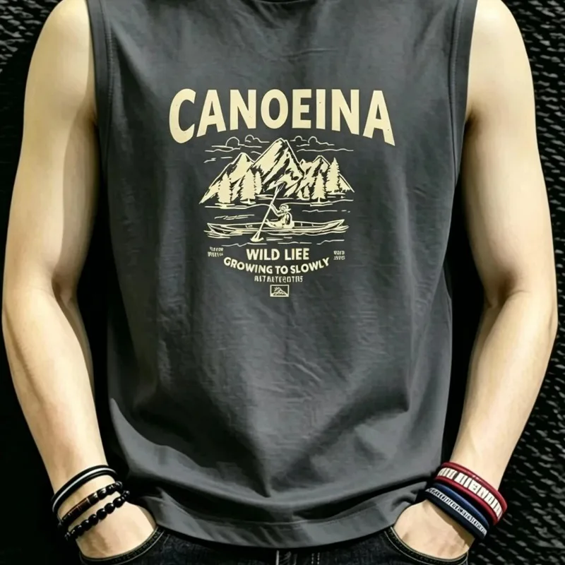The New Men's Sleeveless Vest Is A Summer Trend Slimming and Printed Round-neck Waistcoat Fashionable
