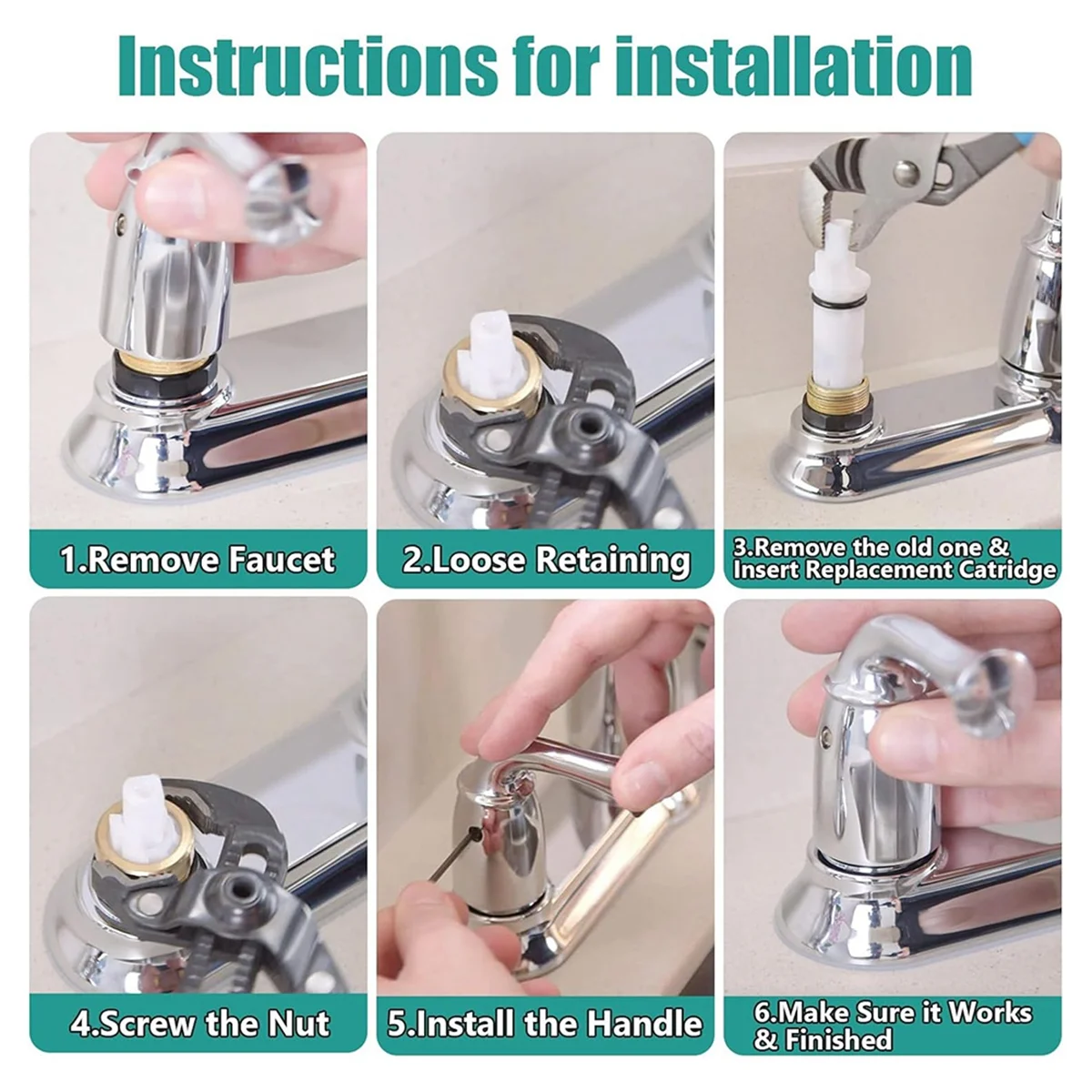 A83Z 2pcs 1224 1224B Faucet Replacement for Two Handle Faucets Replacement Kit Faucets Repair Kit